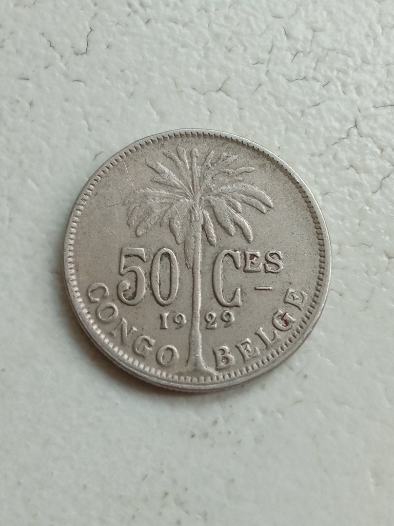 Belgisch Congo 50 centimes 1929., Postzegels en Munten, Ophalen of Verzenden, Overige landen, Losse munt