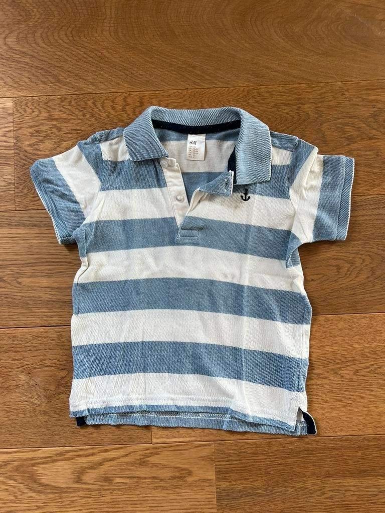 H&M gestreept polo shirt maat 92 met anker wit blauw - zgan, Ophalen of Verzenden, Zo goed als nieuw, Jongen of Meisje, Shirt of Longsleeve