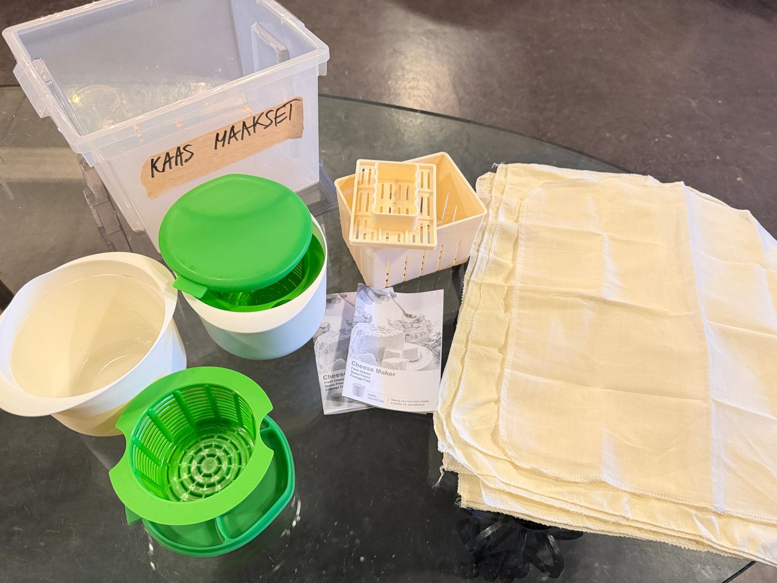 Kaasmakers set met opbergdoos en kaasmakerdoeken, Kunststof, Ophalen of Verzenden, Meerkleurig, Overige typen