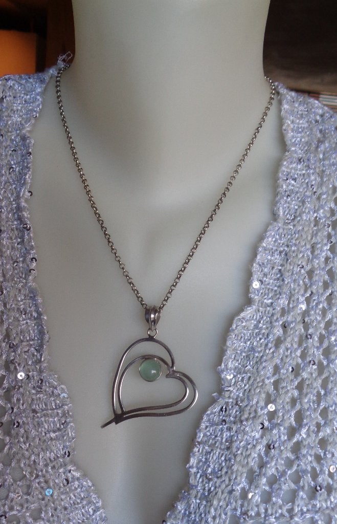 zilveren ketting met groot hart met maansteen [087], Sieraden, Tassen en Uiterlijk, Verzenden, Zo goed als nieuw, Met edelsteen