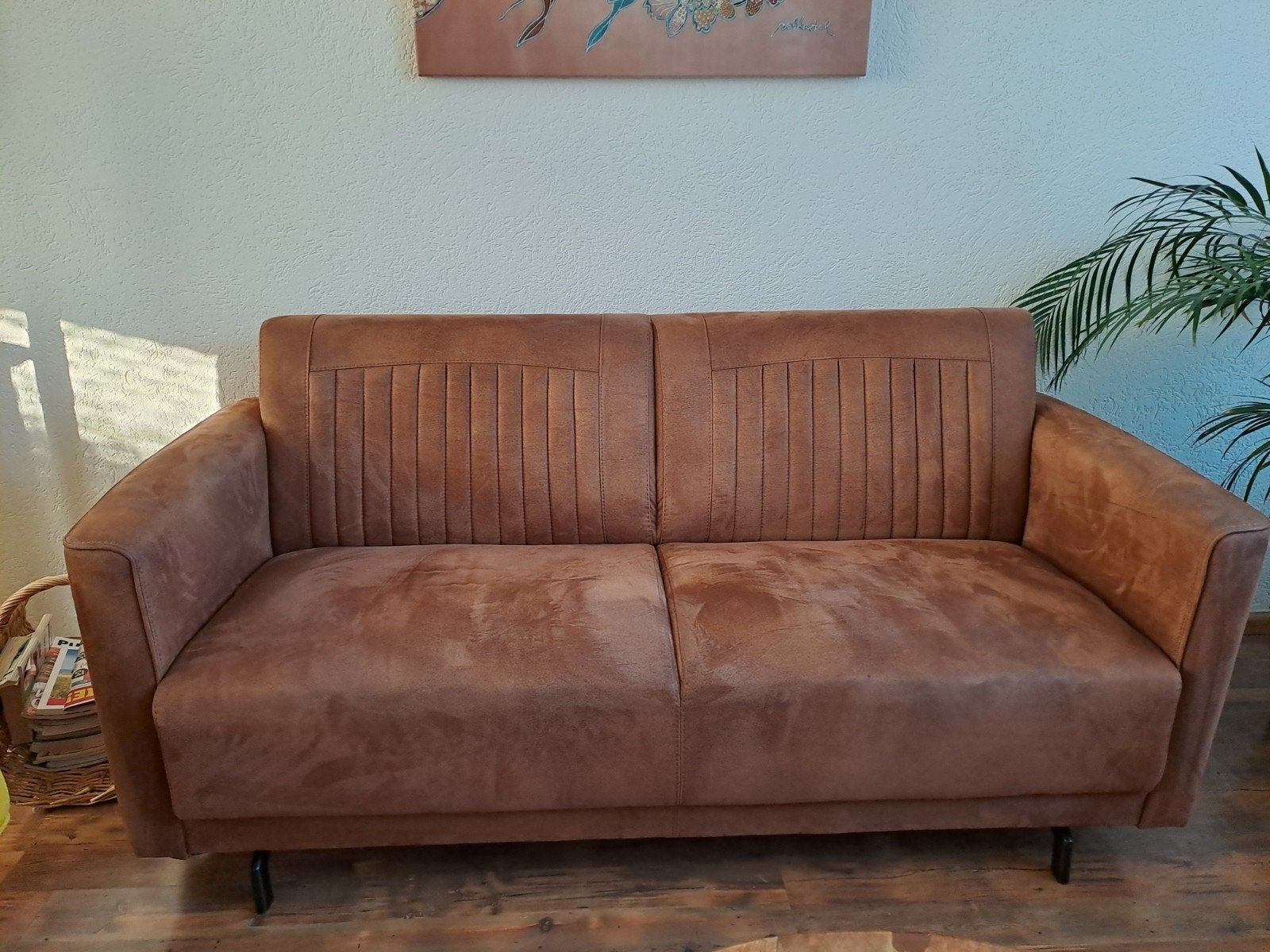 Foto 2 van 2,5-zits bank microleder, 176 cm br., cognac, zgan