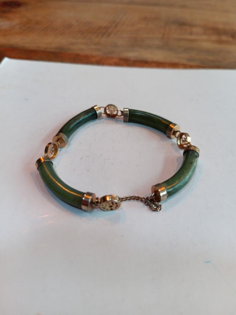 Prachtige Jade Armband met Gouden Details, Overige materialen, Gebruikt, Ophalen of Verzenden, Met edelsteen