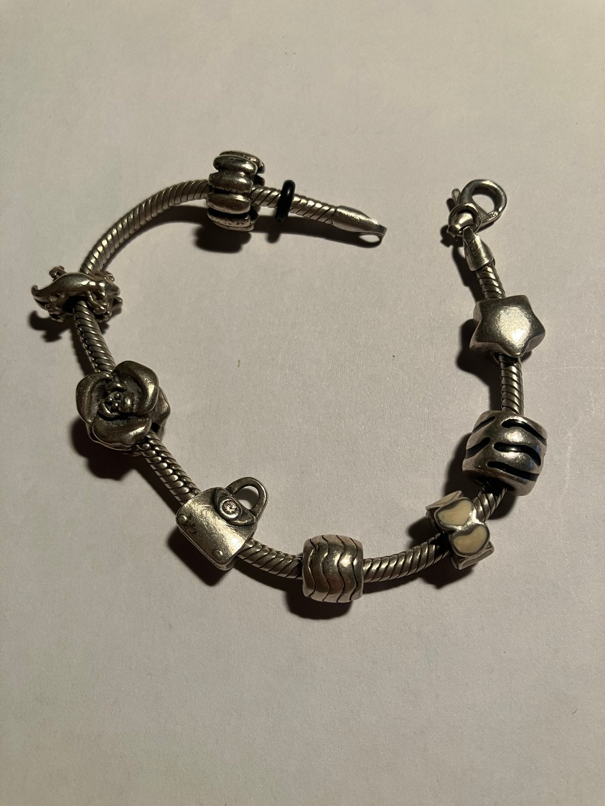 Vintage Italiaans Zilveren (925) Bedelarmband (Pandorastijl), Ophalen of Verzenden, Gebruikt, Zilver, Met bedels of kralen