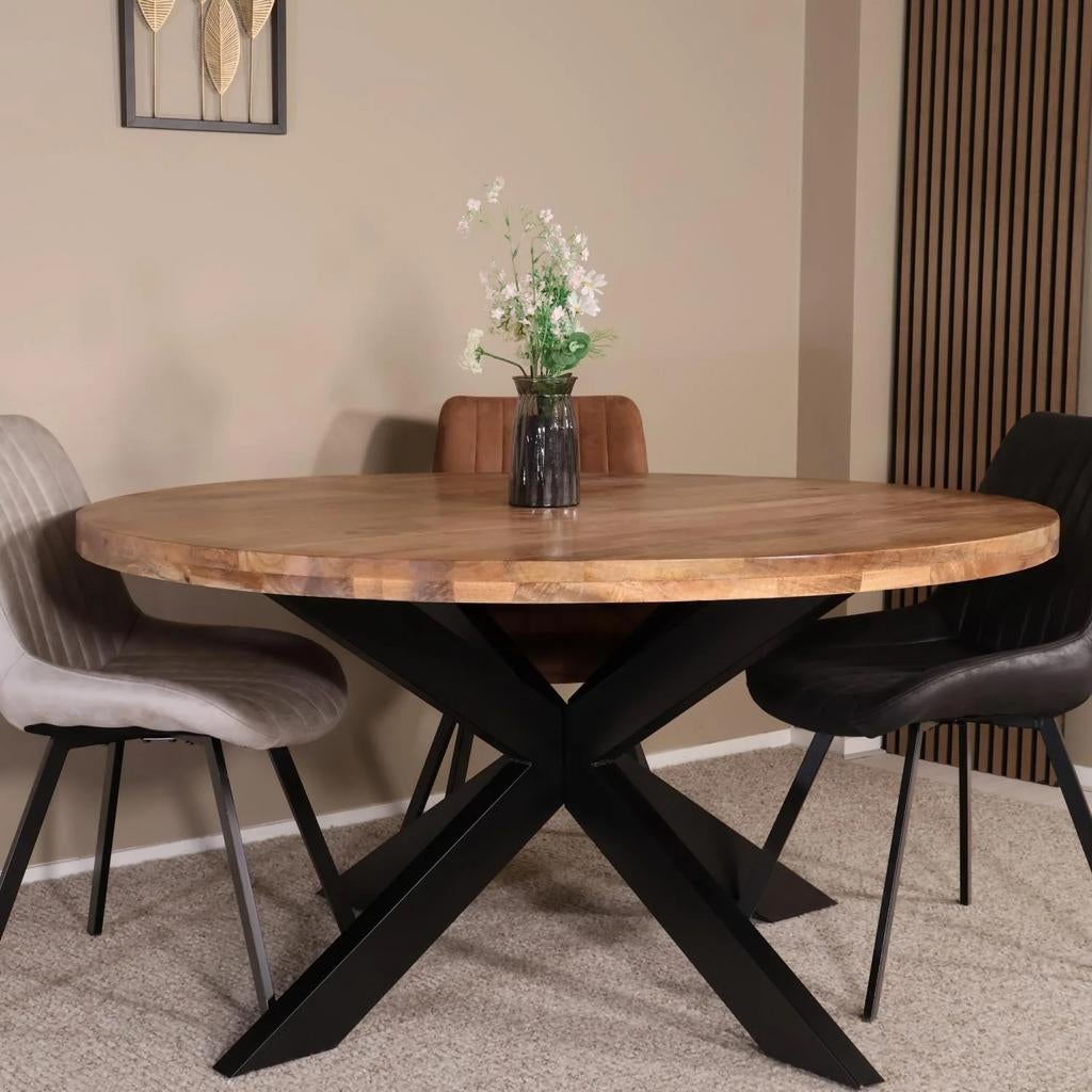Mangohouten ronde eettafel 140cm - Goede staat, 100 tot 150 cm, Rond, Ophalen of Verzenden, Zo goed als nieuw