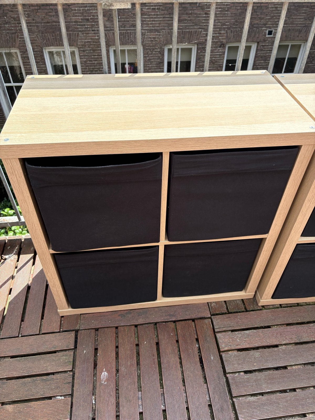IKEA Kallax kasten met zwarte bakken, Ophalen, Met plank(en), Gebruikt, 50 tot 100 cm