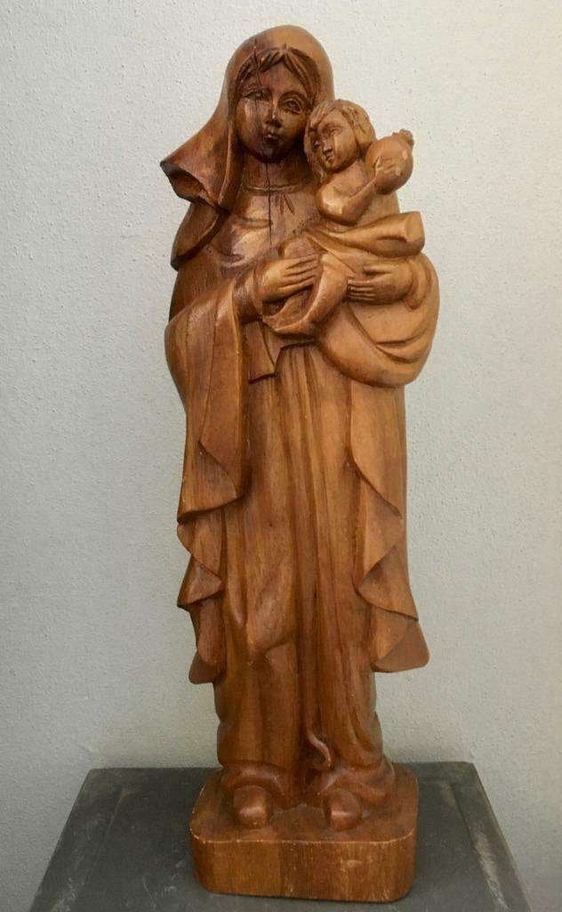 Houten beeld beeld Madonna met kind 46cm, Ophalen of Verzenden, 20 - 50 cm, Beeld, Hout