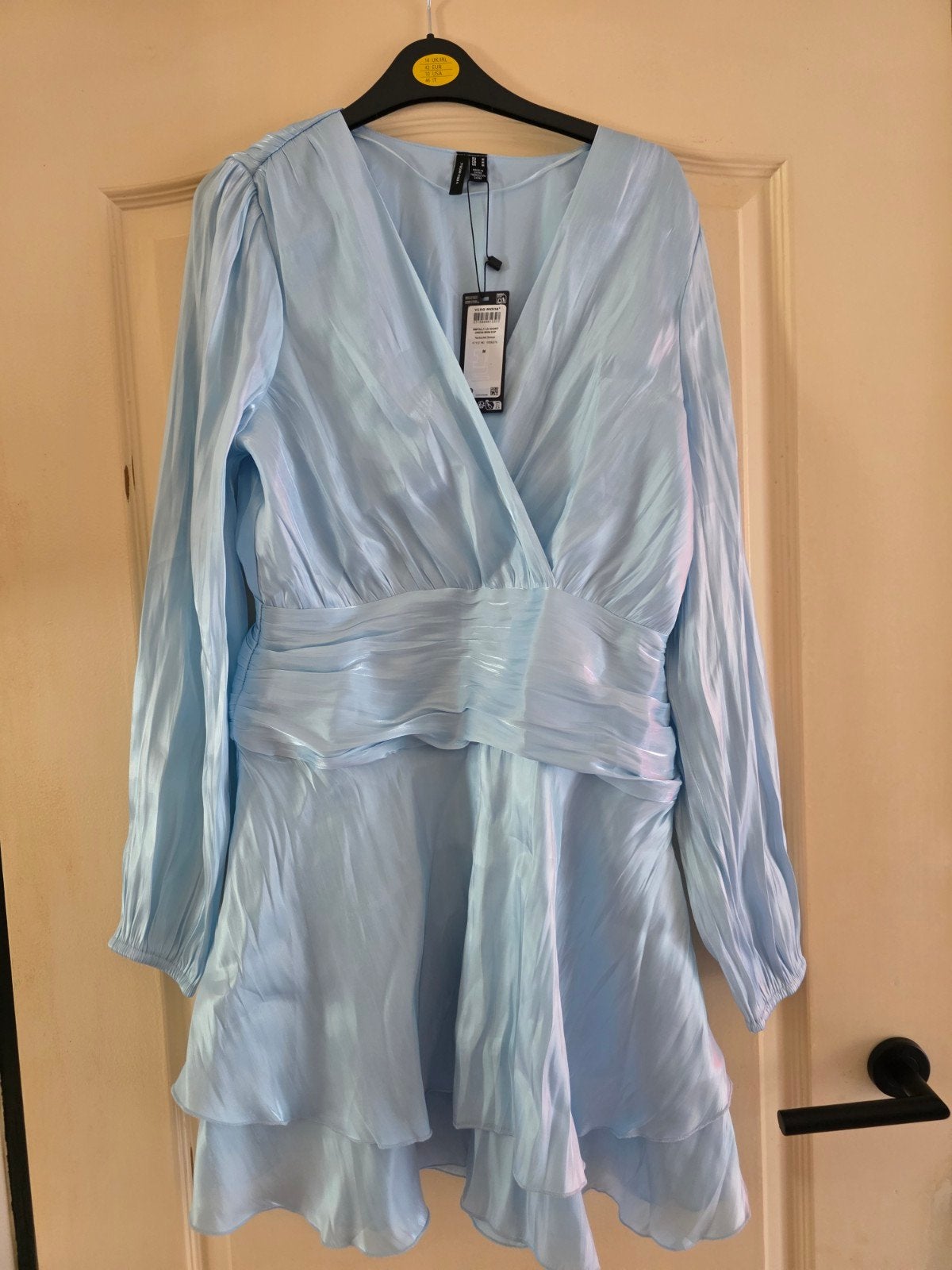 Elegant Lichtblauw Dames Jurkje met Lange Mouwen, Maat 38/40 (M), Blauw, Ophalen of Verzenden, Boven de knie