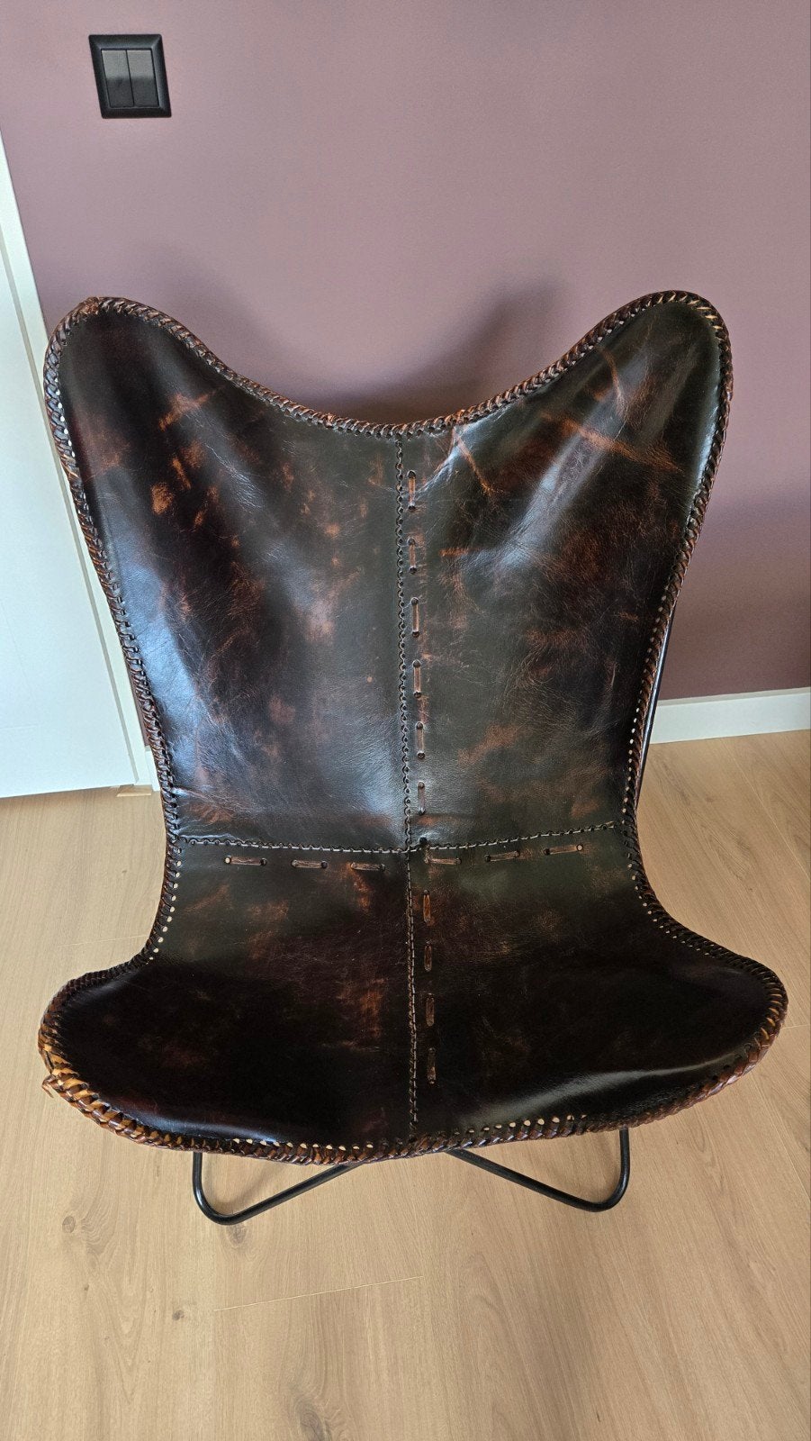 Vlinderstoel - Bruin leerachtig, Ophalen, Gebruikt, Bruin, Modern, Industrieel, Vintage