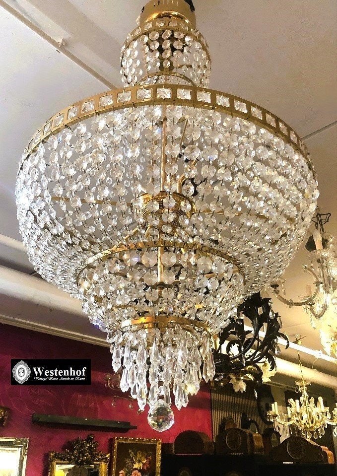 Kristallen kroonluchter swarovski zakkroonluchter goud, Ophalen of Verzenden, Gebruikt