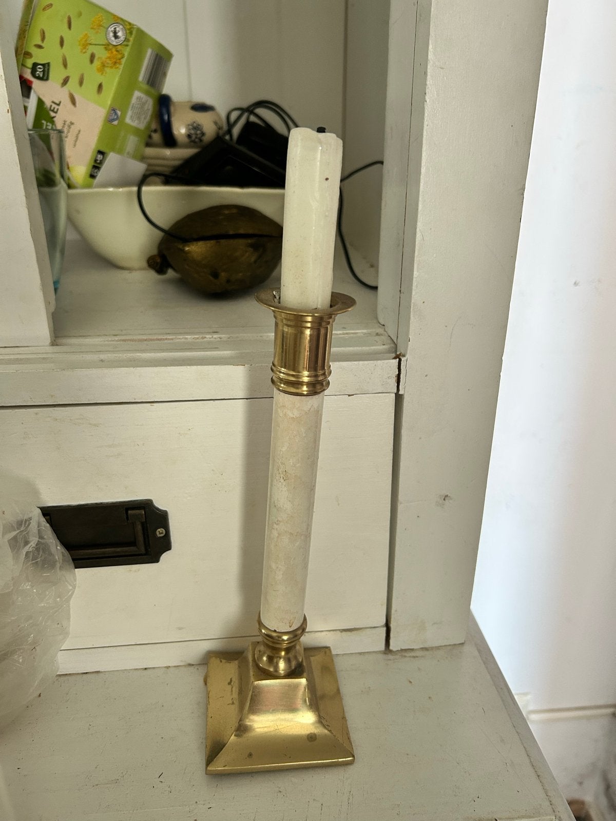Elegante Kaarsenhouder van Messing en Marmer, Ophalen of Verzenden, Overige materialen