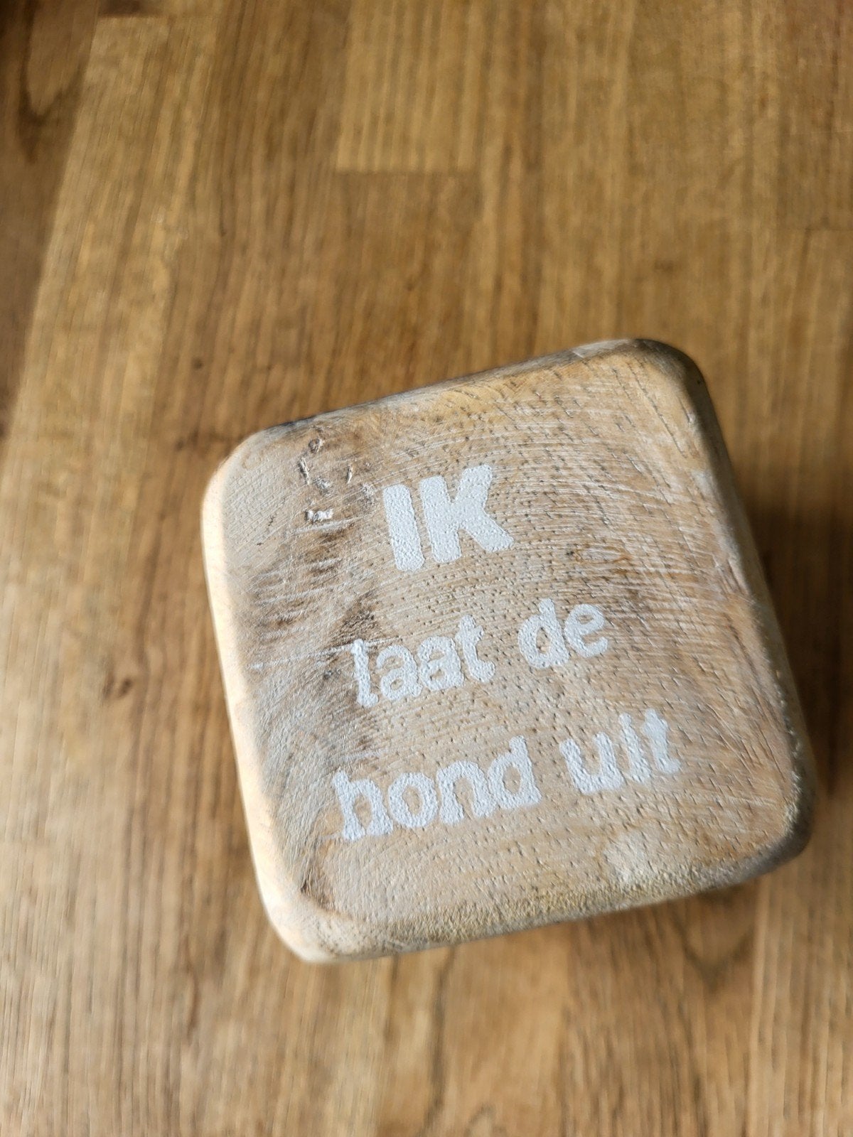 TE KOOP HOUTEN DOBBELSTEEN WIE DE HOND UITLAAT, Ophalen of Verzenden, Gebruikt