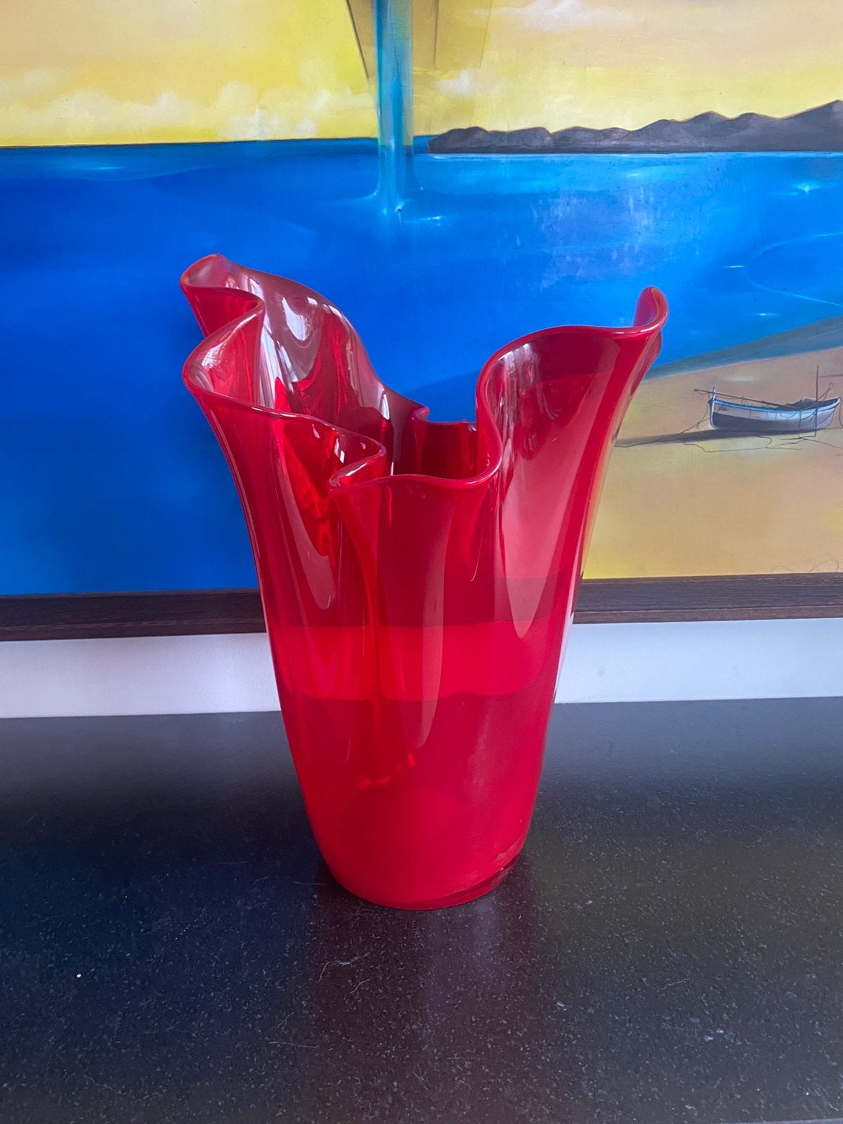 Vaas rood glas groot, Huis en Inrichting, Ophalen of Verzenden, Rood, 37 cm, Glas