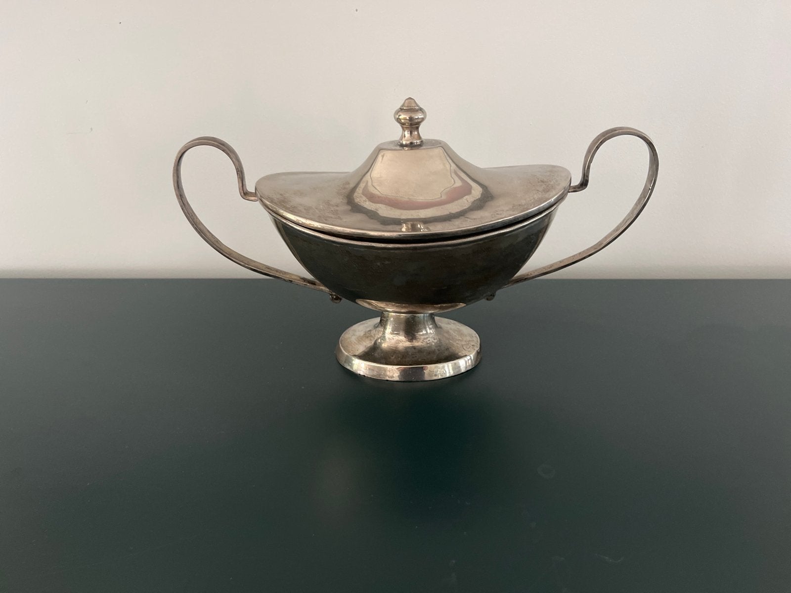 Verzilverde schaal met deksel - 30 x 18 cm brocante, Verzenden