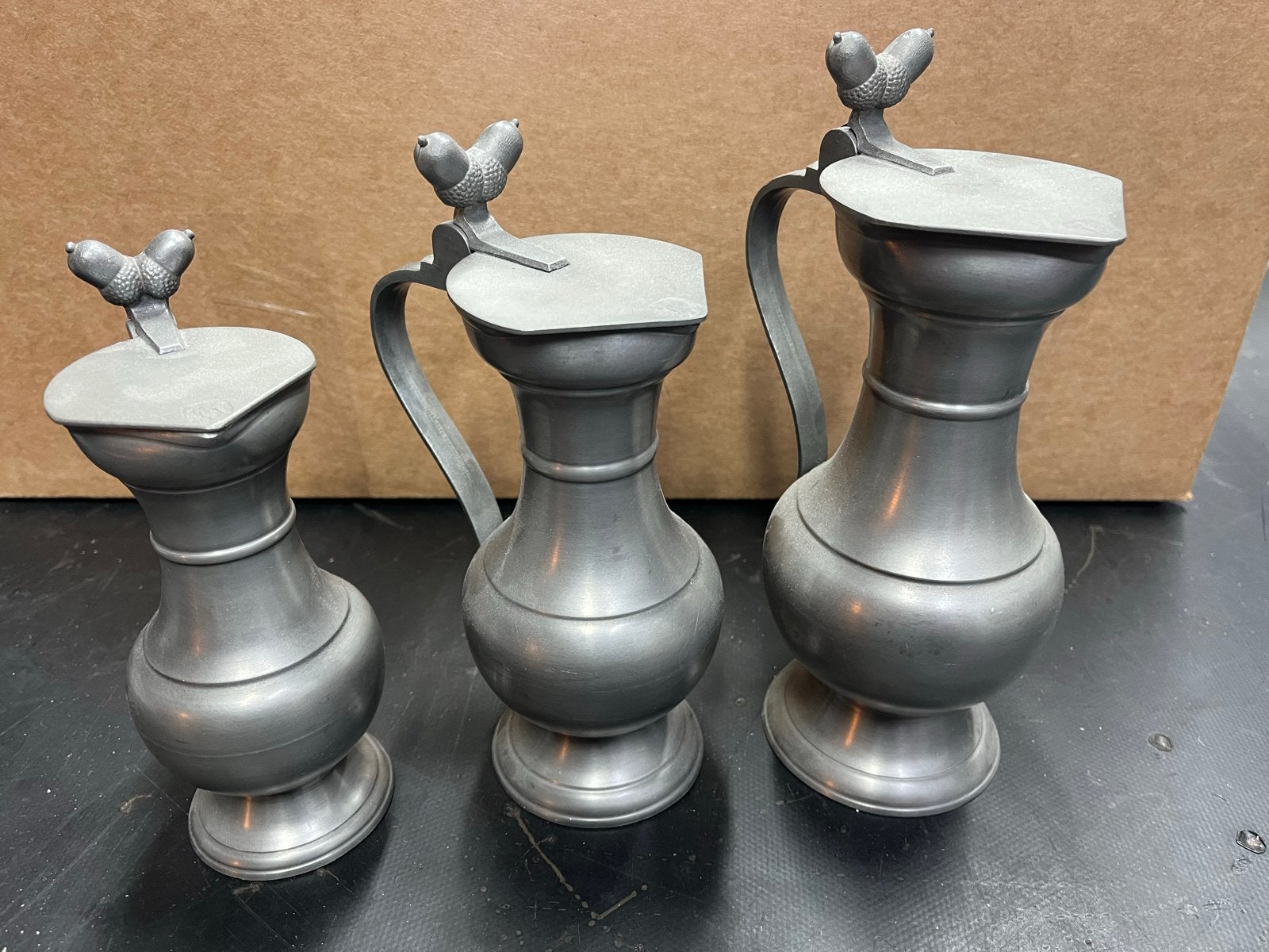Set van 3 antieke tinnen eikeltjes kannen, Antiek en Kunst, Ophalen