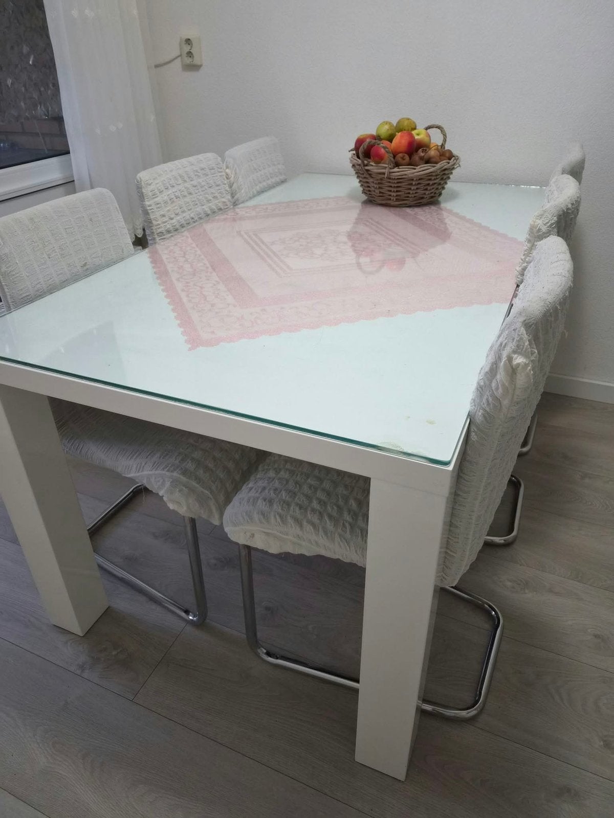 Mooie complete eethoek met glazen blad + 6 stoelen!, Ophalen, 50 tot 100 cm, Zo goed als nieuw, 150 tot 200 cm