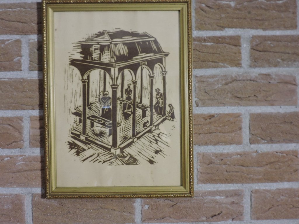 prent vismarkt  Geertruidenberg arts Jo Jaspe Geer trui Berg, Verzamelen, Gebruikt, Ophalen of Verzenden, 1940 tot 1960, Gebouw