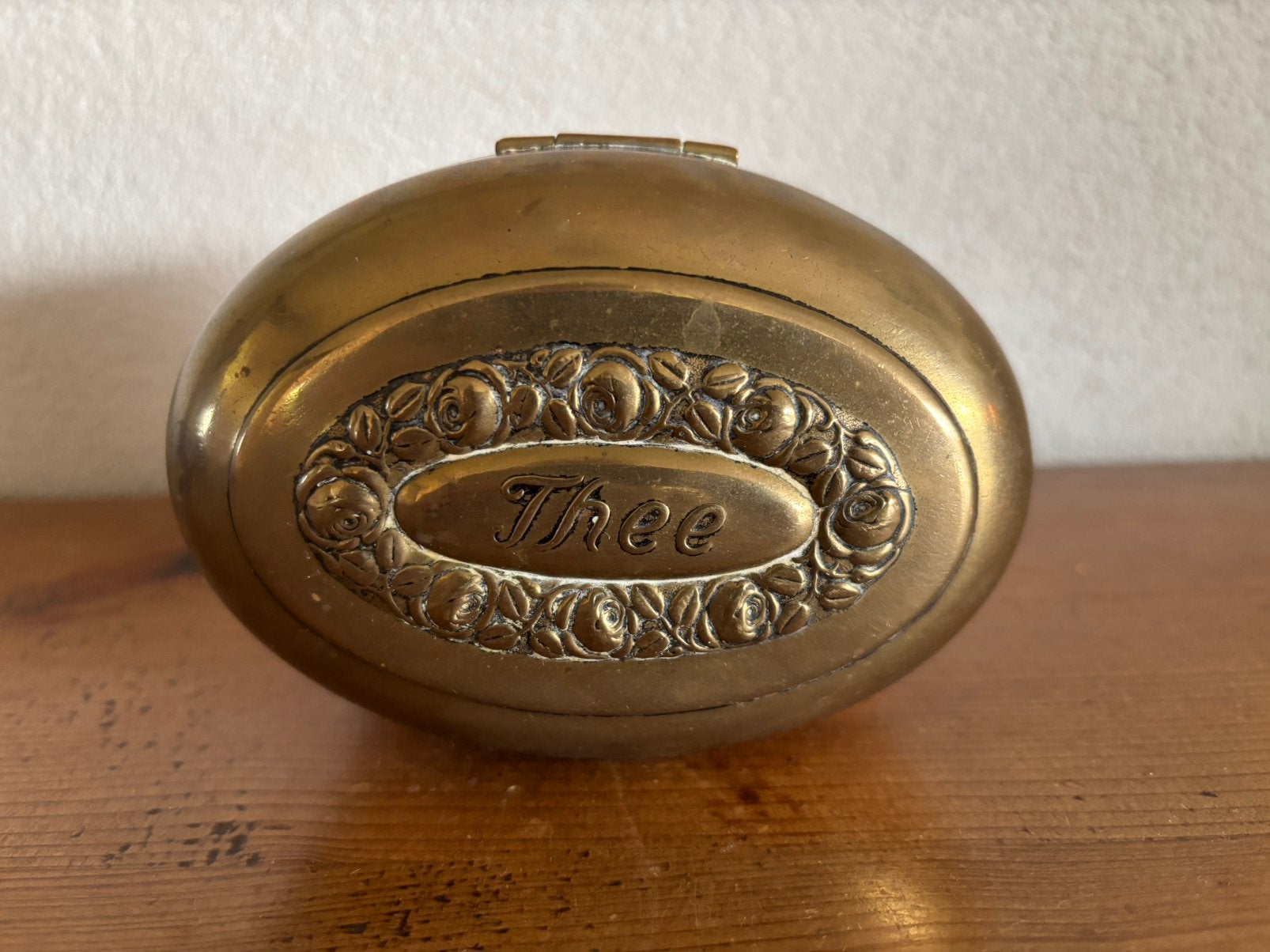 Oud messing theeblikje, Ophalen of Verzenden, Gebruikt, Overige