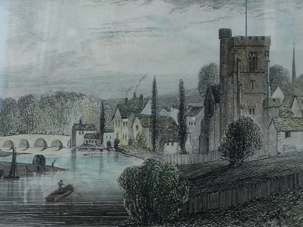 Mooie antieke ingelijste ets uit Engeland van Maidstone., 1800 - 1899, Met tekst, Ophalen of Verzenden, Gravure