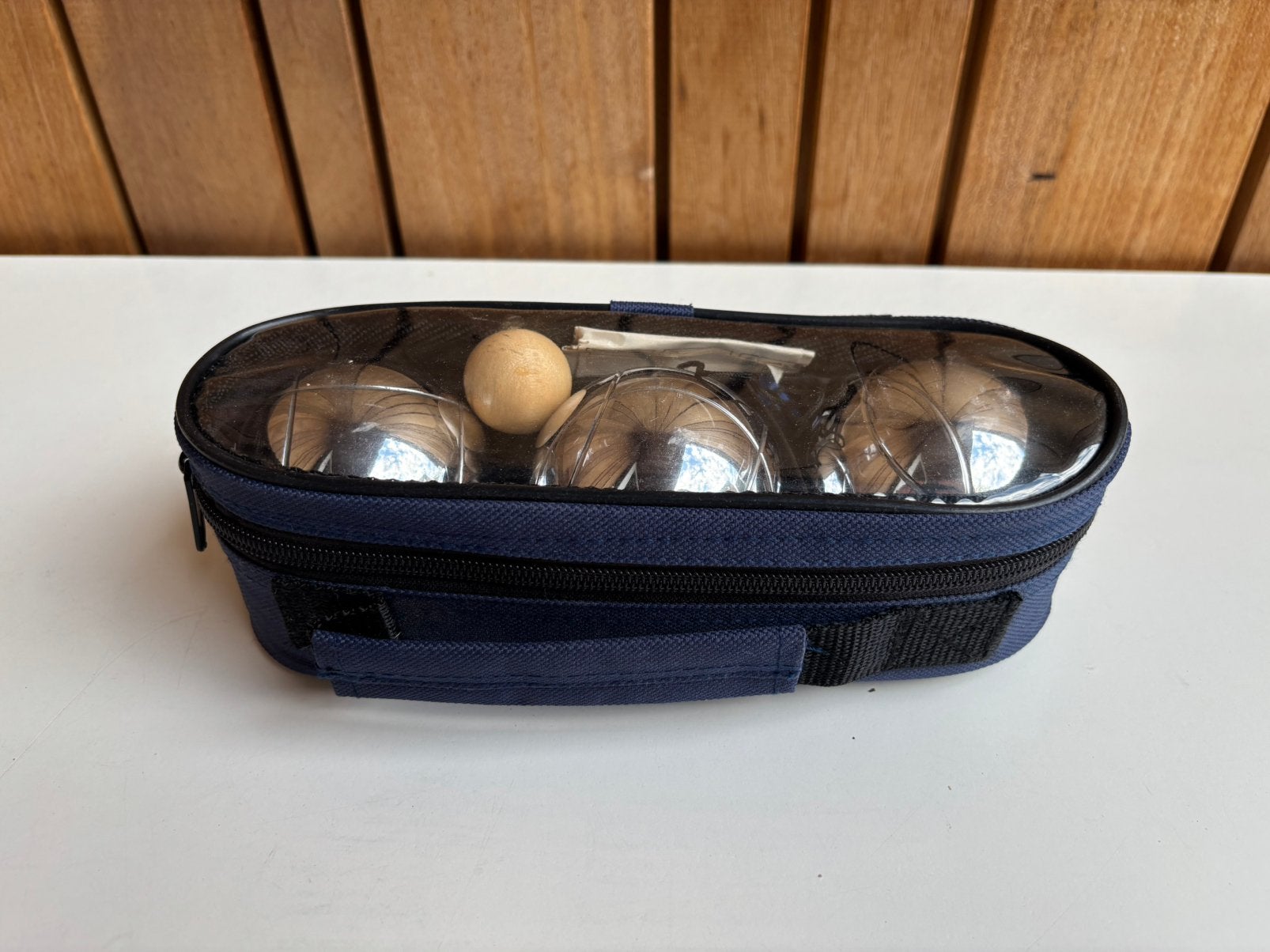 Jeu de boules set met 3 metalenballlen als nieuw, Ophalen of Verzenden, Nieuw, Bal