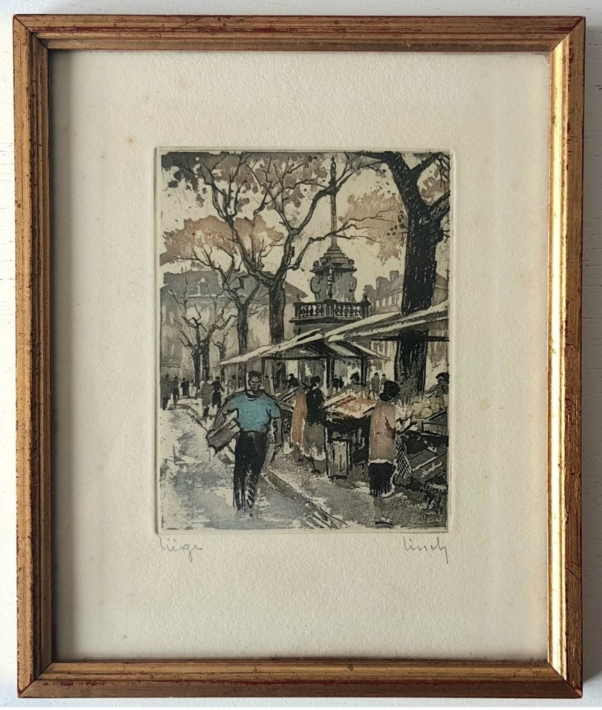 Liège by Edgard Schellinck, Verzenden, Stadsgezicht, Ets