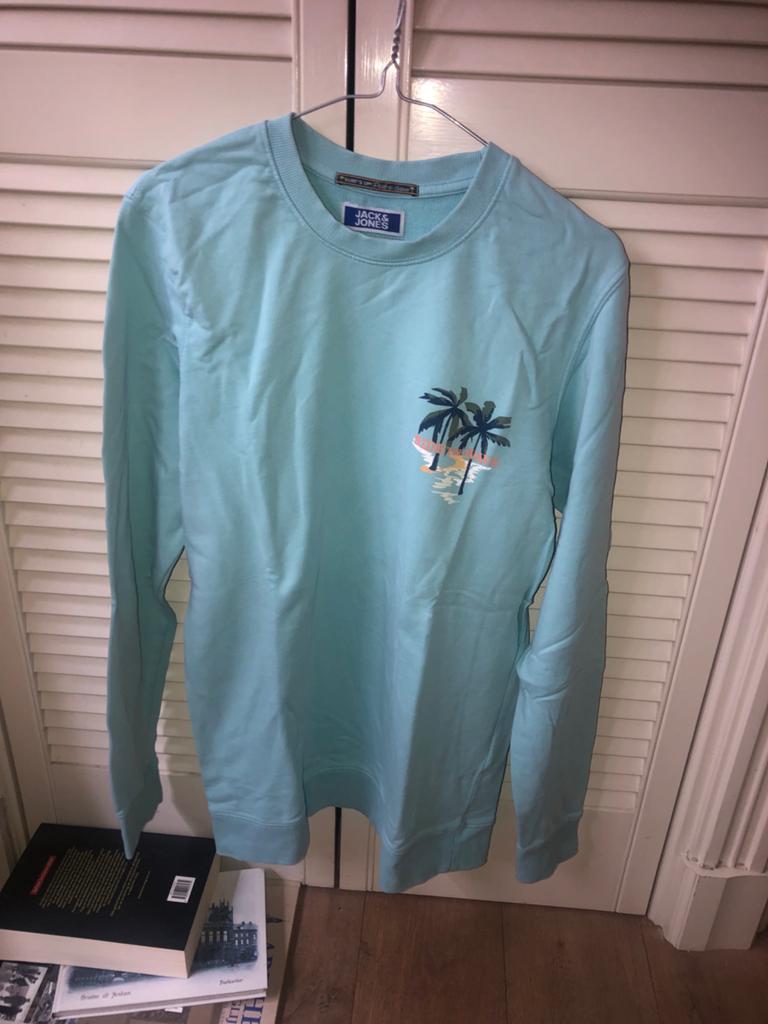 Jack & Jones Trui Jongens Maat 176 Lichtblauw Palmboom Print, Kinderen en Baby's, Kinderkleding | Maat 176, Ophalen of Verzenden