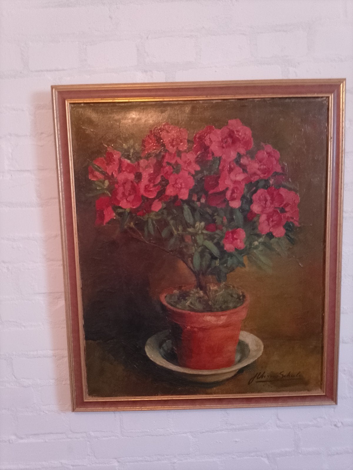 Schilderij: Terracotta pot met geraniums. Vuurens-Scheele, Ophalen of Verzenden, Impressionistisch