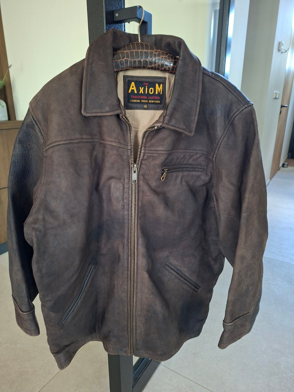 Heren bruine leren jas Axiom, maat XL, Ophalen, Bruin, Axiom, Maat 56/58 (XL)