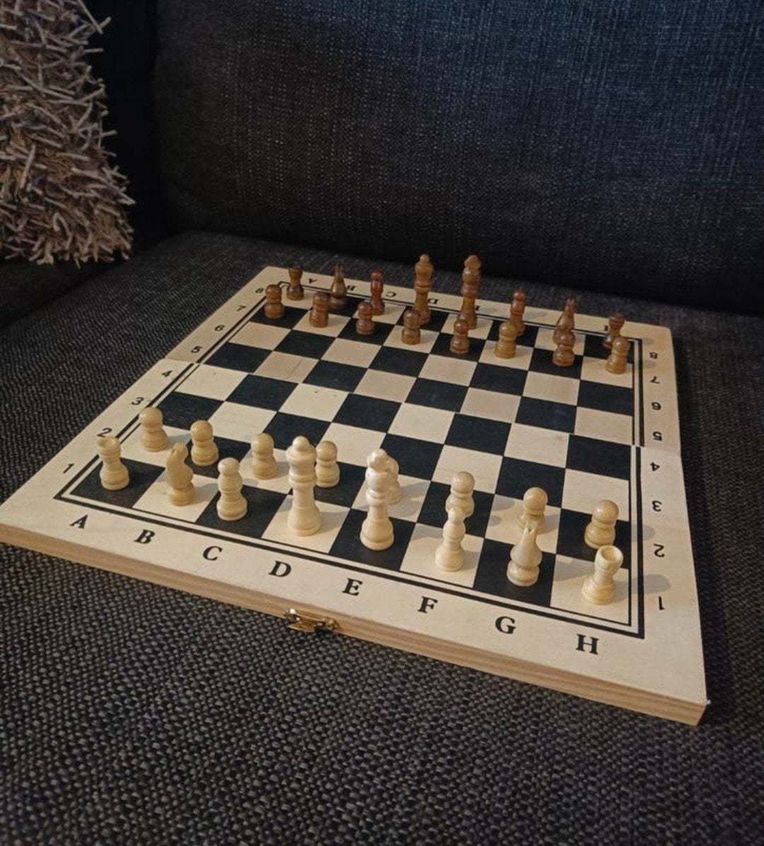 Opklapbaar Houten Schaakbord met Stukken en Coördinaten, Een of twee spelers, Ophalen of Verzenden, Zo goed als nieuw, Reisspel
