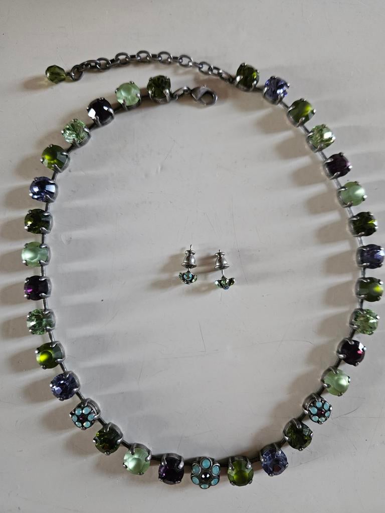 Halsketting en oorbellen set, antique silver, Ophalen of Verzenden, Zo goed als nieuw, Overige kleuren, Zilver