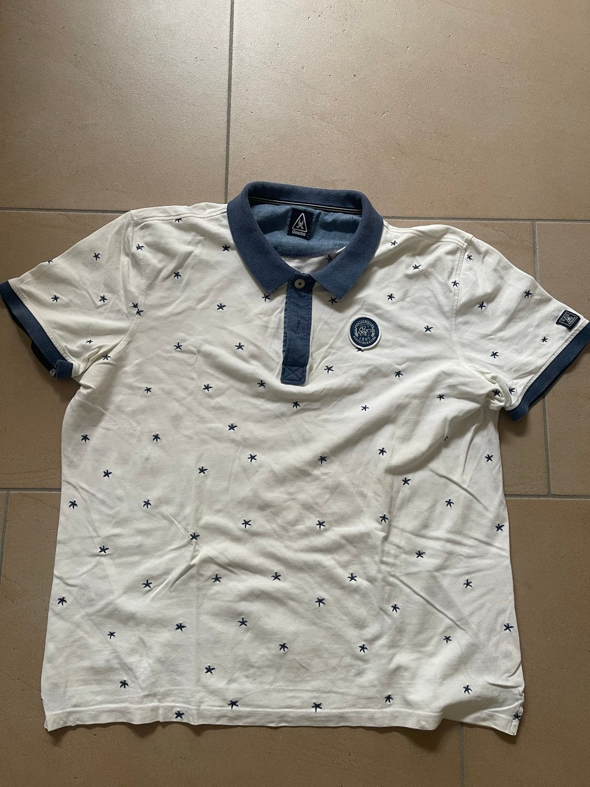 Gaastra Polo Shirt - Wit met sterrenpatroon, Ophalen of Verzenden, Gedragen, Maat 52/54 (L), Wit