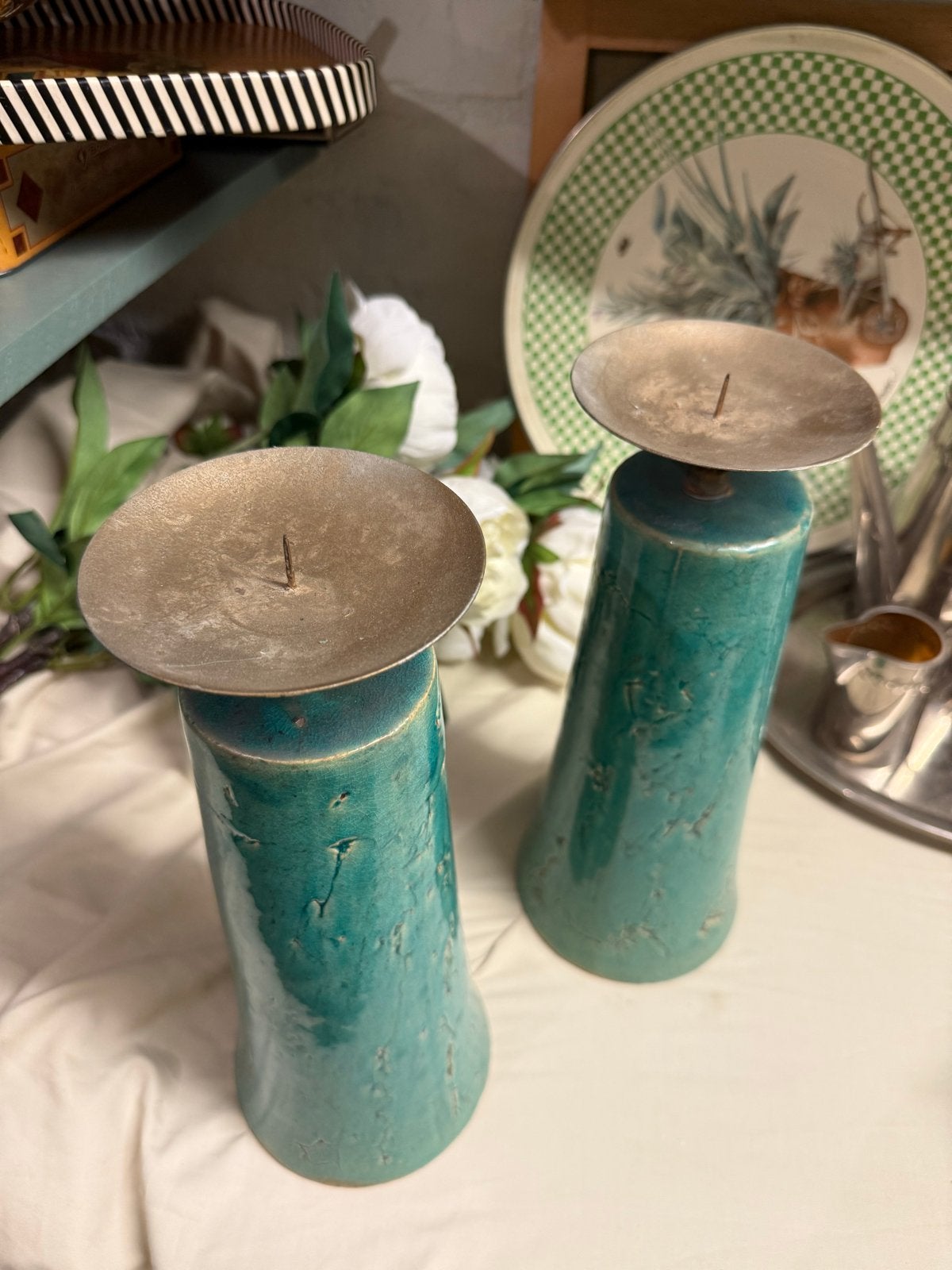 Turquoise Kandelaars - Set van 2, Ophalen, Keramiek of Aardewerk