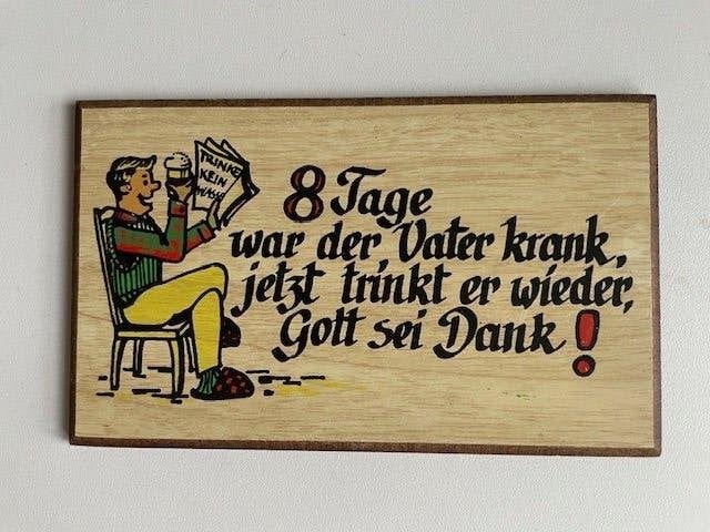 Vintage Houten plank met spreuk vader. Duitsland Beieren., Antiek en Kunst, Ophalen