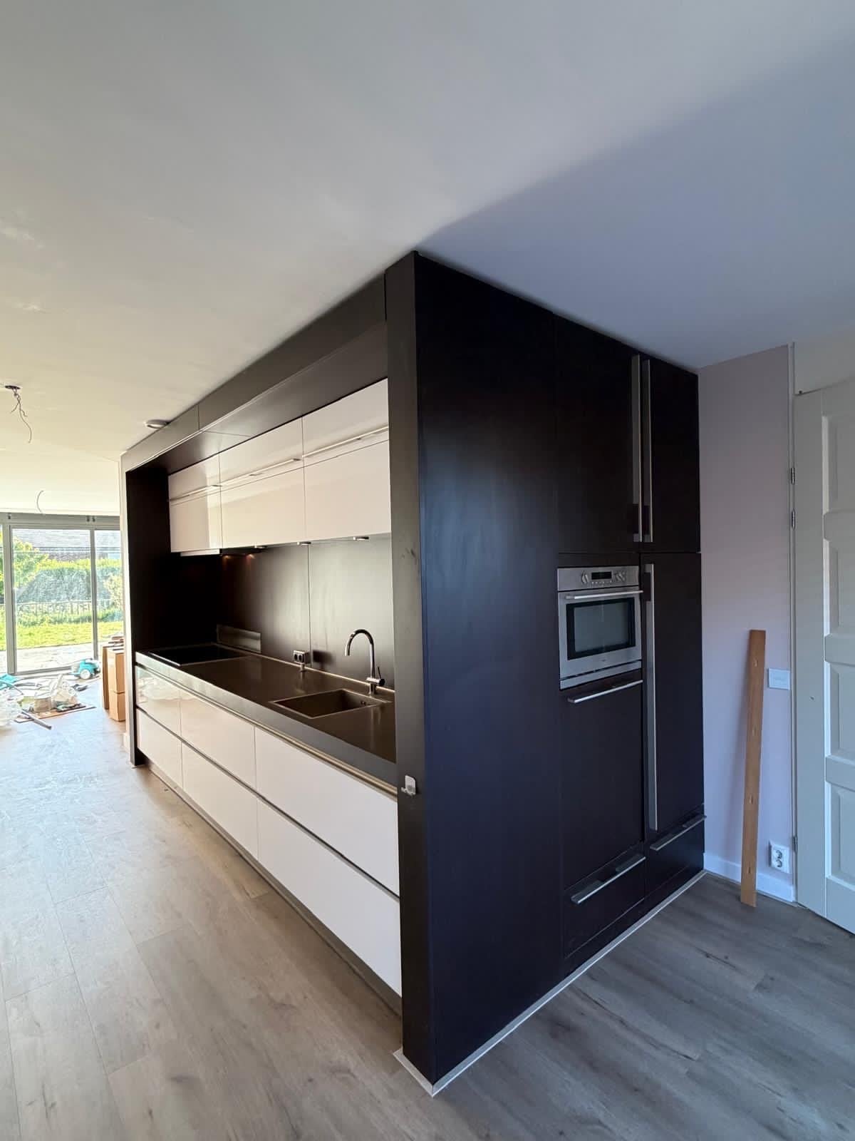 Tweedehands Siematic hoekkeuken met composiet werkblad., Ophalen, Gebruikt, Bruin, Hoekkeuken