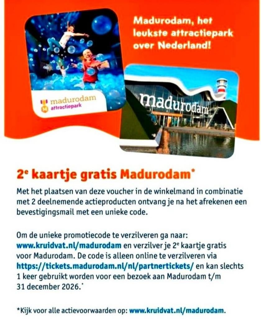 2e kaartje gratis voor Madurodam, Tickets en Kaartjes