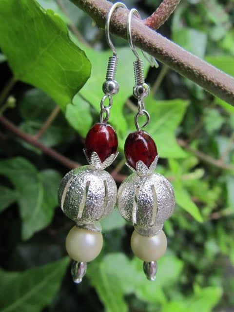 Oorbellen Ezana glasparel-glas-kralen verzilverd, Hangers, Wit, Nieuw, Zilver