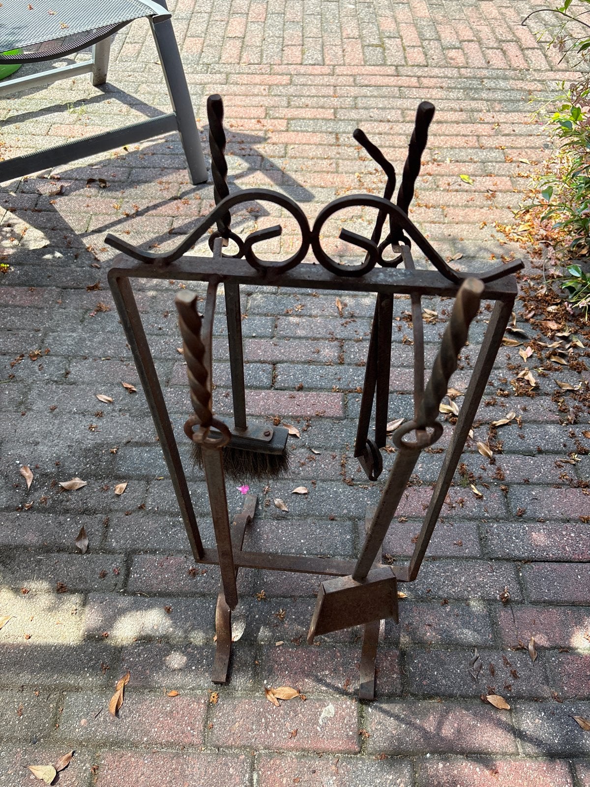 Smeedijzeren Haardstel met Houder, Ophalen, Vintage, Metaal, Gebruikt