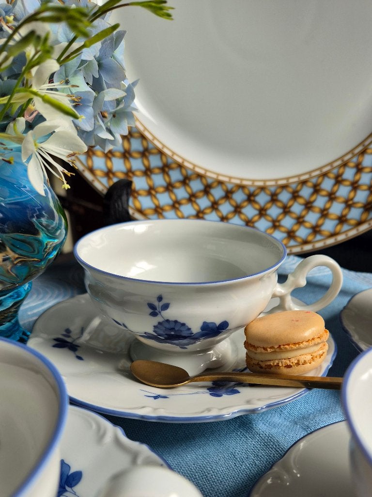 Hutschenreuther, 4 koppen -schotels, Macao Blue Sylvia., Ophalen of Verzenden