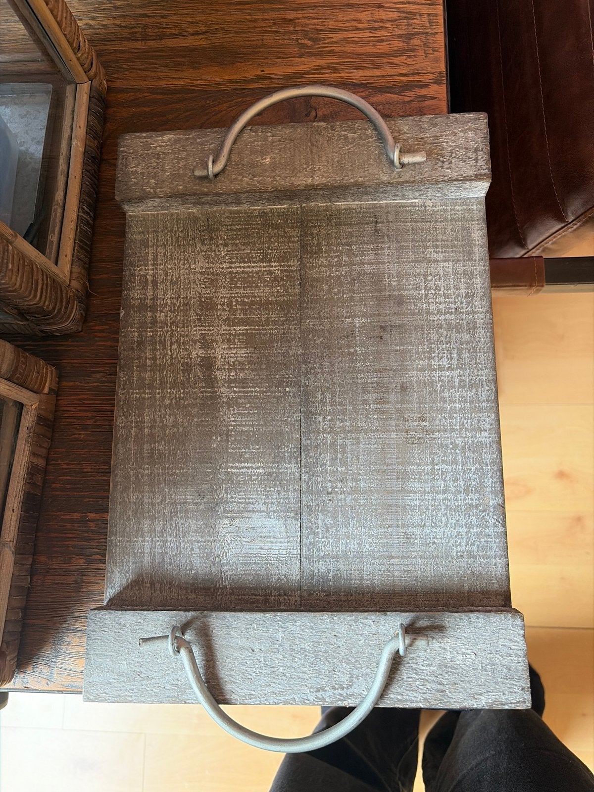 Houten Dienblad met Handvatten - Rustieke Stijl, Ophalen of Verzenden, Zo goed als nieuw, Dienblad, Met handvatten