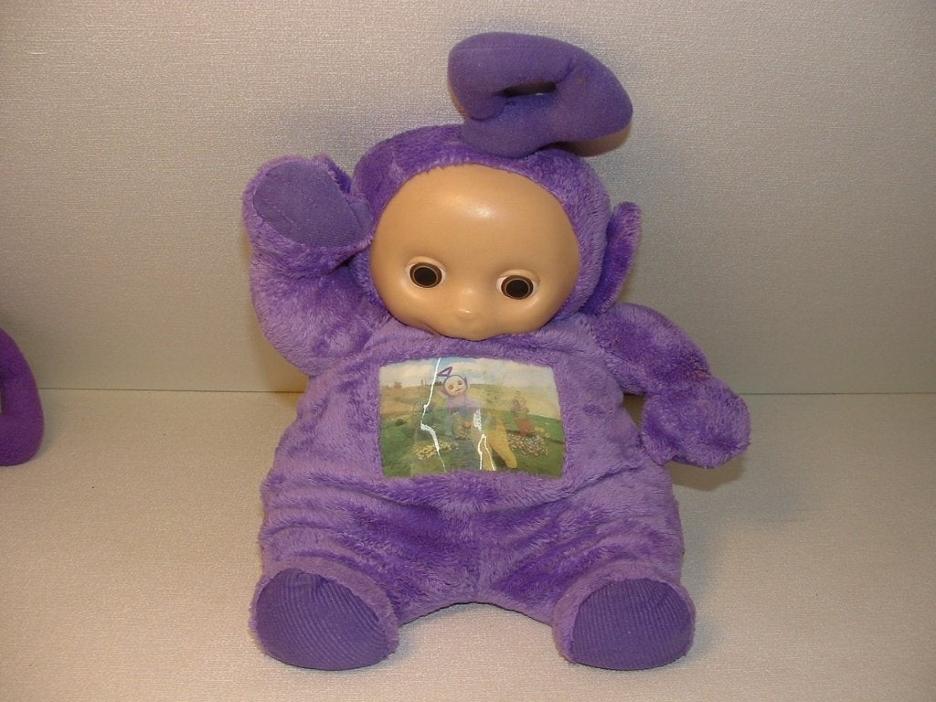 TELETUBBIES TOMY TINKY WINKY VELOURS PAARS MET HARD HUIDSKLE, Verzenden, Nieuw, Overige typen