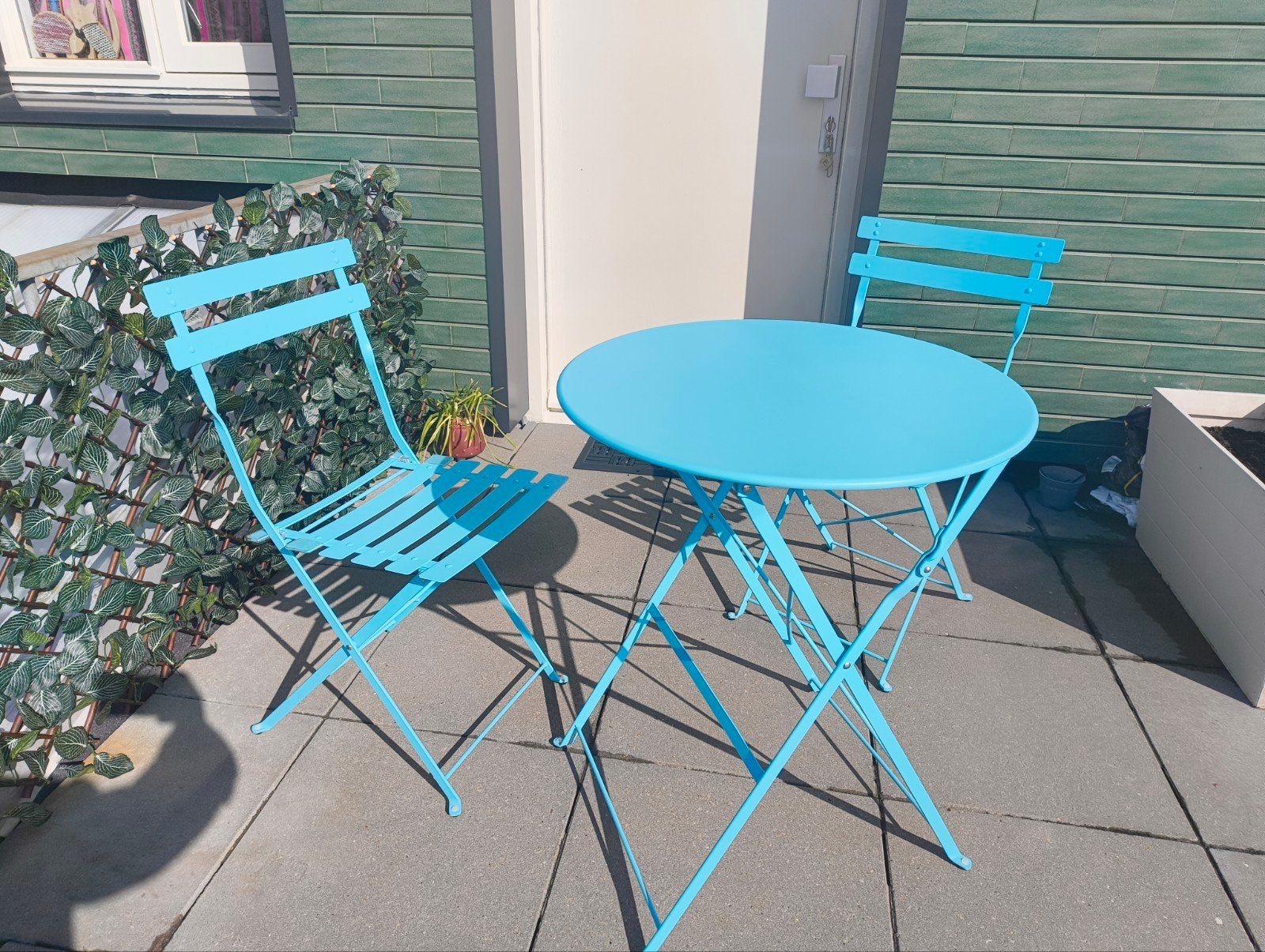 Tuinsetje, tuinstoelen met tafel inklapbaar metaal blauw, Ophalen, Zo goed als nieuw, Metaal, Inklapbaar