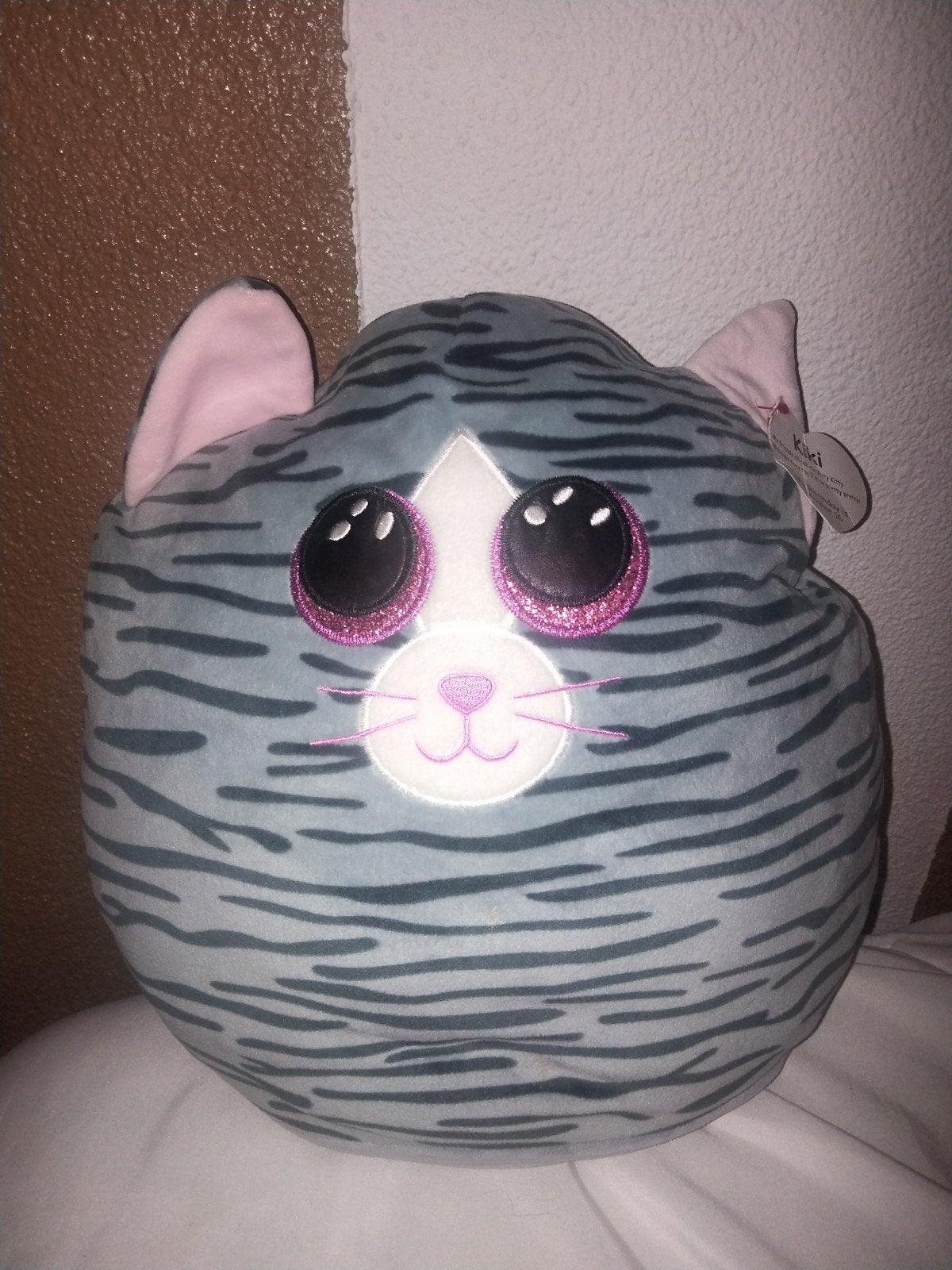 Squishmallow Kiki de Kat - Grijs gestreept knuffel, Ophalen, Overige karakters, Grijs, Nieuw