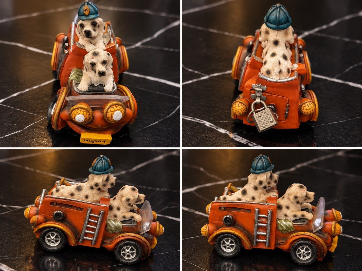 Vintage brandweerauto spaarpot met dalmatiërs, Ophalen of Verzenden