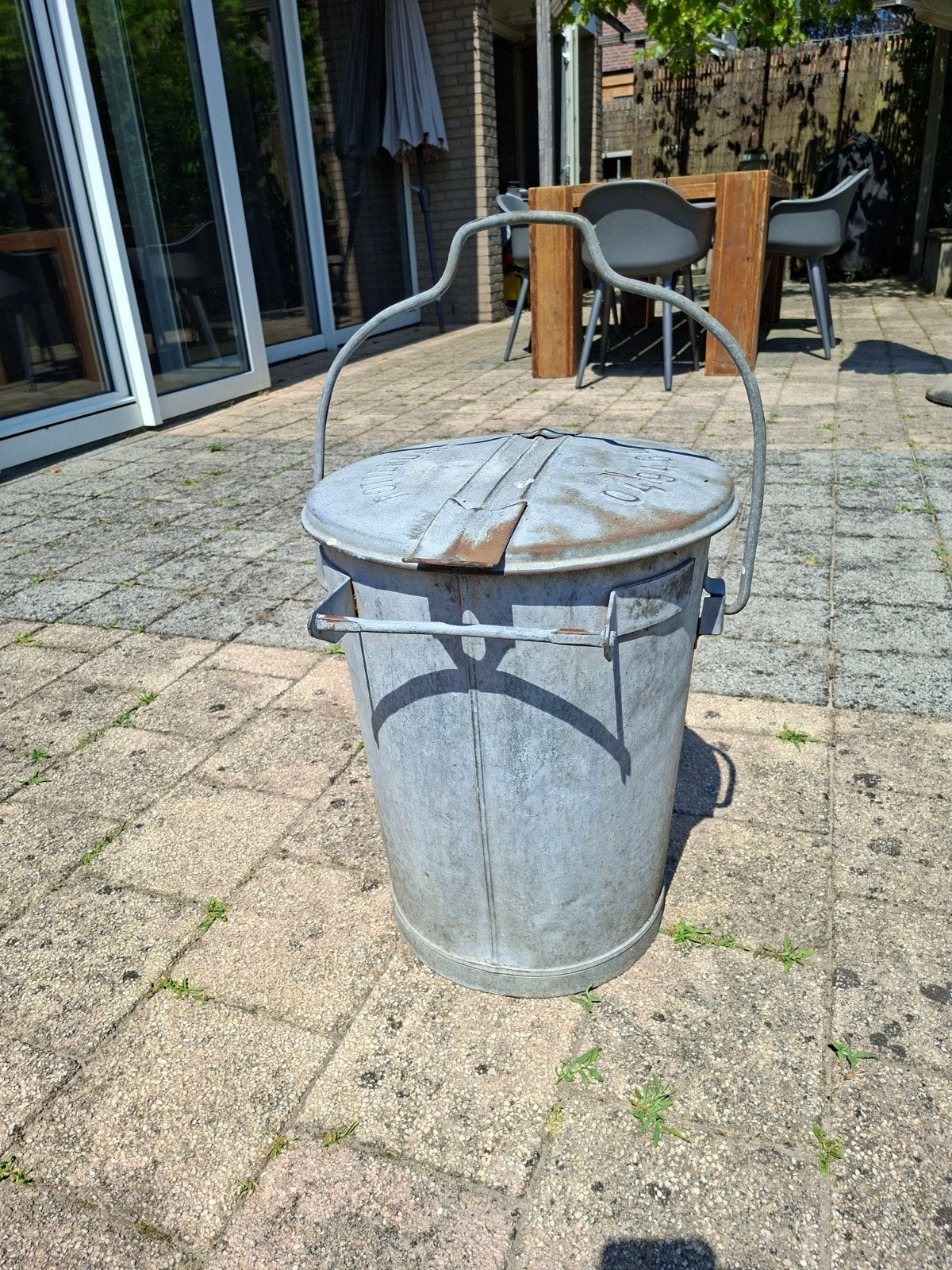 Zinken vuilnisemmer Rotterdam, Tuin en Terras, Ophalen, Gebruikt, Rond, Metaal