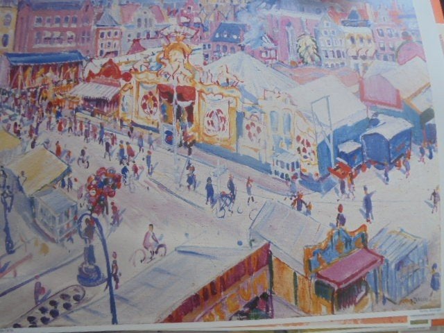 De Ploeg - Johan Dijkstra - Kermis (reproductie), Ophalen of Verzenden, Papier/karton, Print, Stadsgezicht