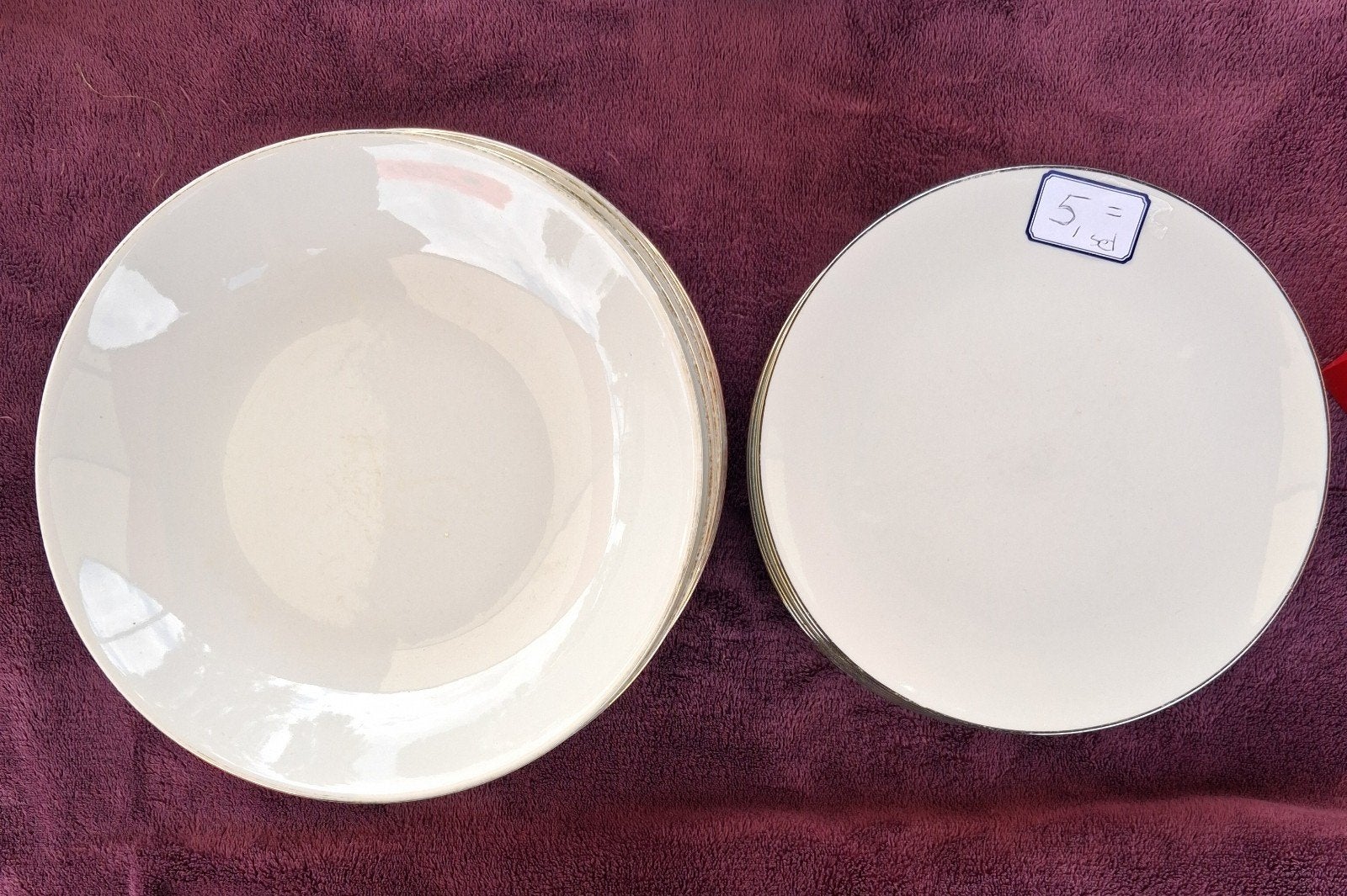 Set van 12 witte borden met gouden rand, Ophalen, Gebruikt, Porselein, Bord(en)