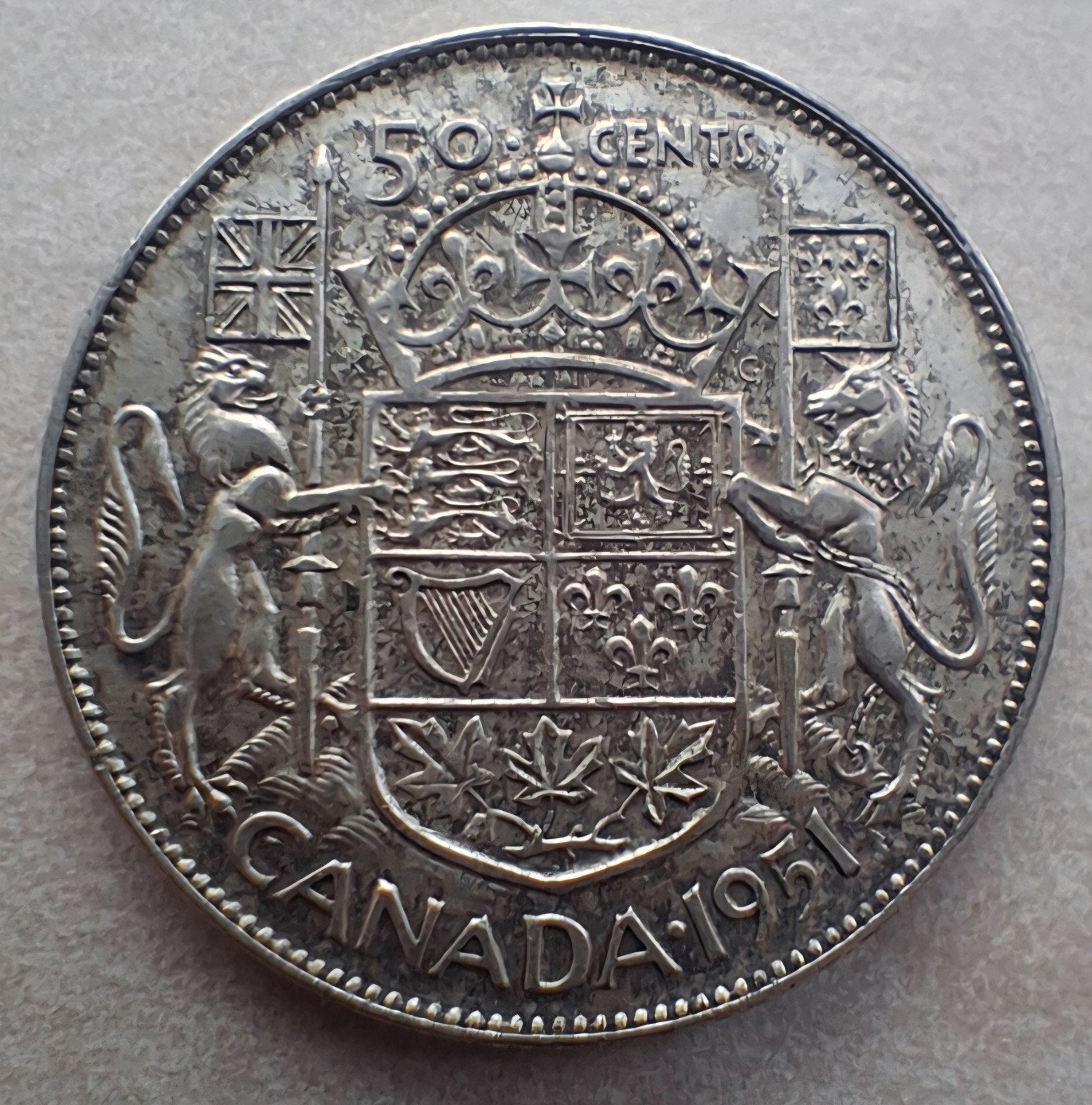 Canada 50 Cents 1951 George VI Zilveren Munt, Postzegels en Munten, Ophalen of Verzenden, Noord-Amerika, Losse munt, Zilver