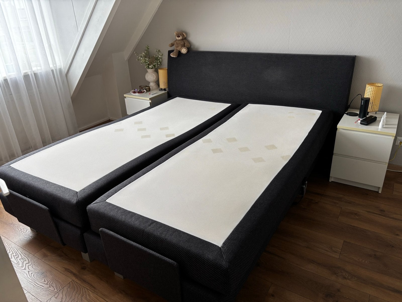 Tweepersoons boxspring met verstelbare bodem, Ophalen, 210 cm, Tweepersoons, 180 cm