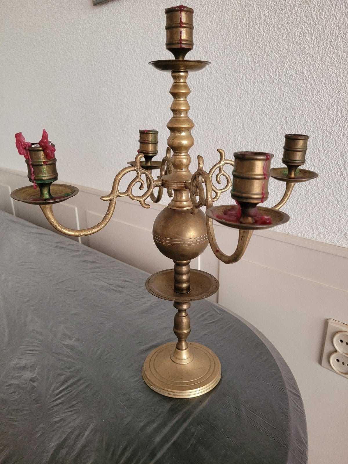Antieke Messing Kandelaar met Vijf Armen koper antiek, Ophalen of Verzenden, Koper of Brons