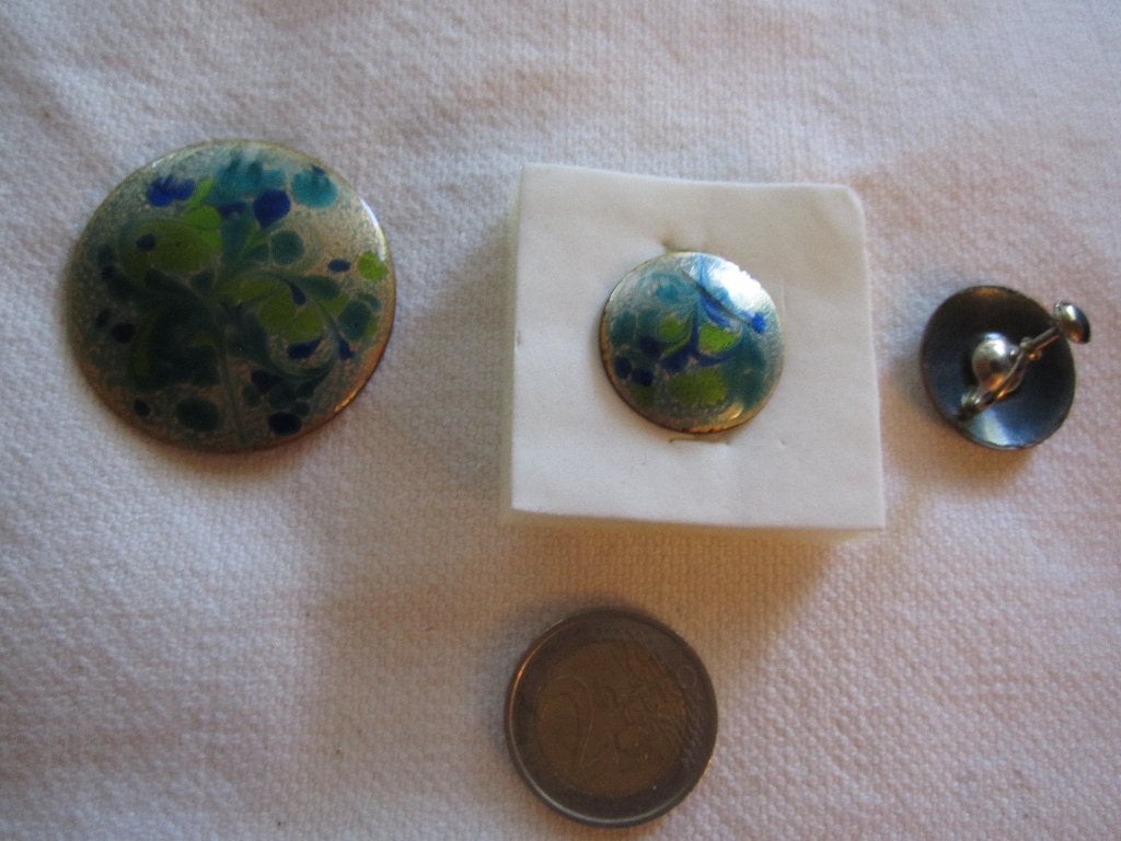 21.   Schitterend oud setje, INGA, broche+schroefoorbellen, Ophalen, Overige materialen, Broche