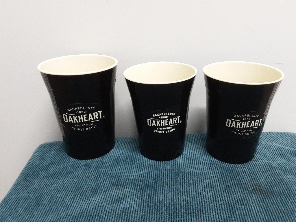 BACARDI OAKHEART bekers, kunststof, zwart, 3 stuks, Ophalen of Verzenden, Zo goed als nieuw, Gebruiksvoorwerp